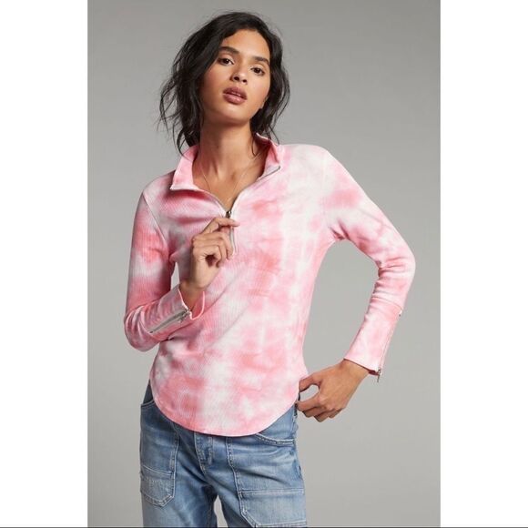 NEW Anthropologie Chaser Charley Pink Quarter-Zip Tie-Dye Pullover Jacket Medium - Picture 1 of 4